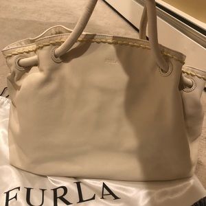 Furla off-white, cream leather handbag